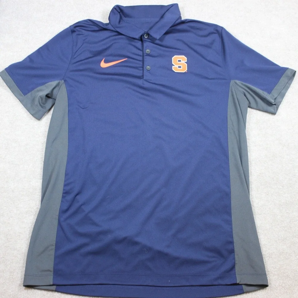 Nike Dri-FIT Syracuse Orange Polo Shirt Mens Large Navy Blue Grey Short Sleeve